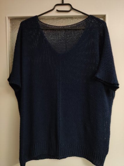 Vogue donkerblauw gebreide dames shirt met v-hals, Blauw, Maat 42/44 (L), Ophalen of Verzenden, Korte mouw