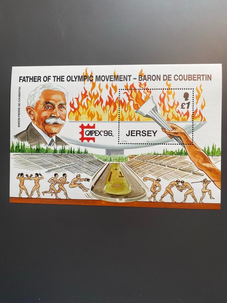 Jersey postzegelvel 1996 Capex '96 Baron de Coubertin postfr, Ophalen of Verzenden, Postfris