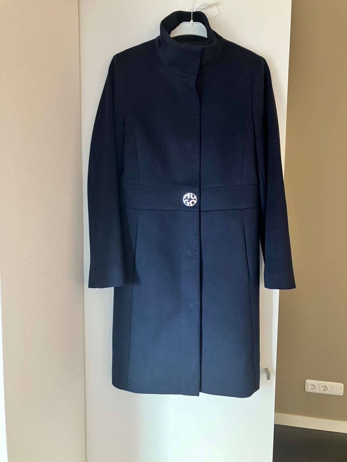 HUGO wollen (navy) mantel 10% cashmere maat 38, Kleding | Dames, Ophalen of Verzenden, Zo goed als nieuw, Maat 38/40 (M), Blauw