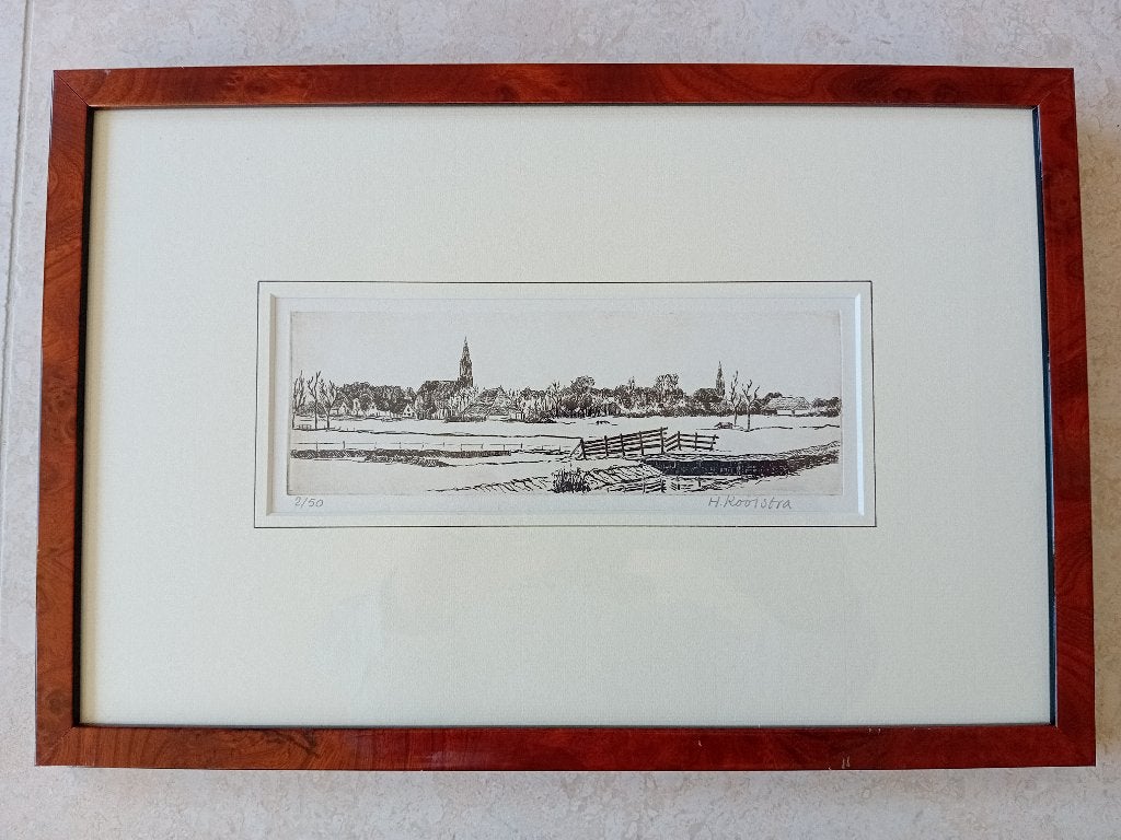 Ets in lijst, Harmen Kooistra (1951)~ 26,5 x 39 cm., Antiek en Kunst, Ophalen of Verzenden, Landschap, Ets