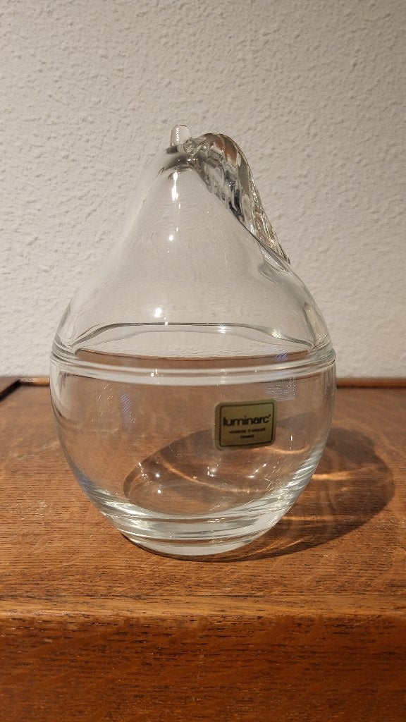 Vintage Luminarc (Verrerie d'Arques) glazen peer dekselpot, Ophalen