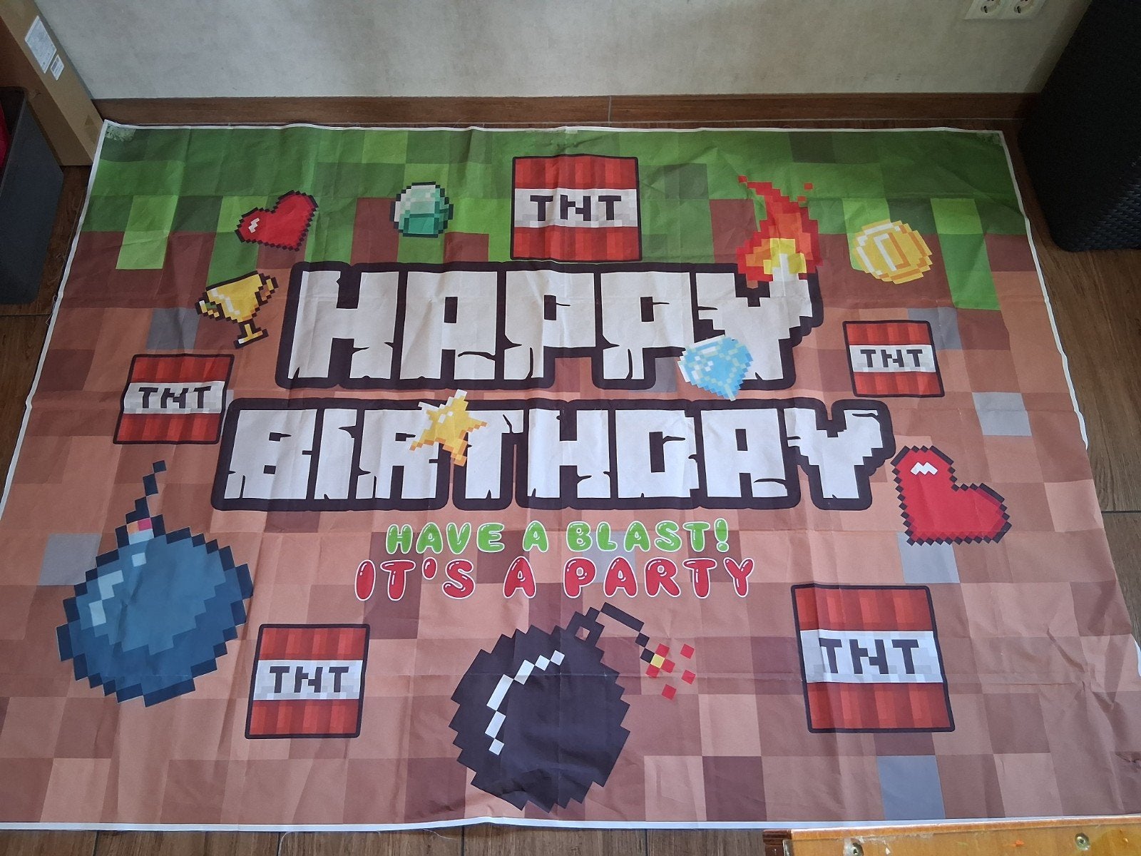 Minecraft verjaardags doek, Ophalen of Verzenden