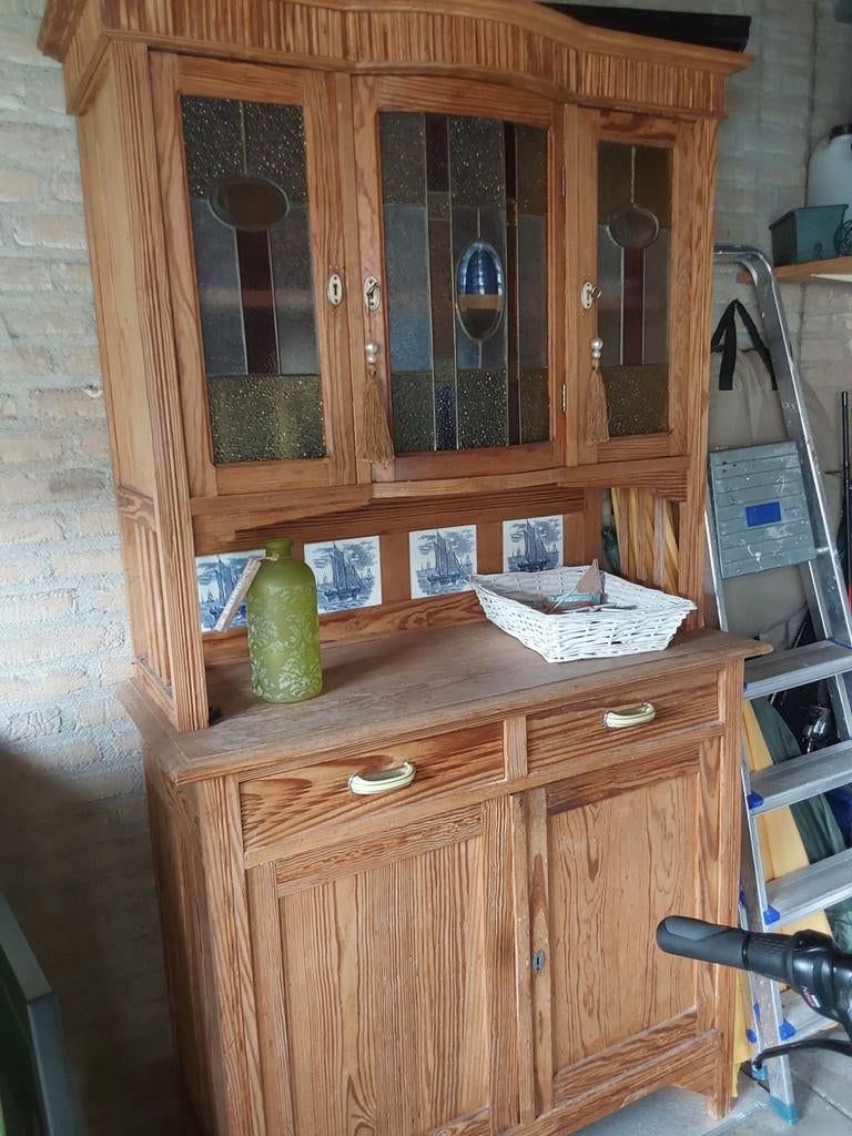 Antiek grenen keukenkastje, Ophalen, 50 tot 100 cm, Glas, Minder dan 100 cm