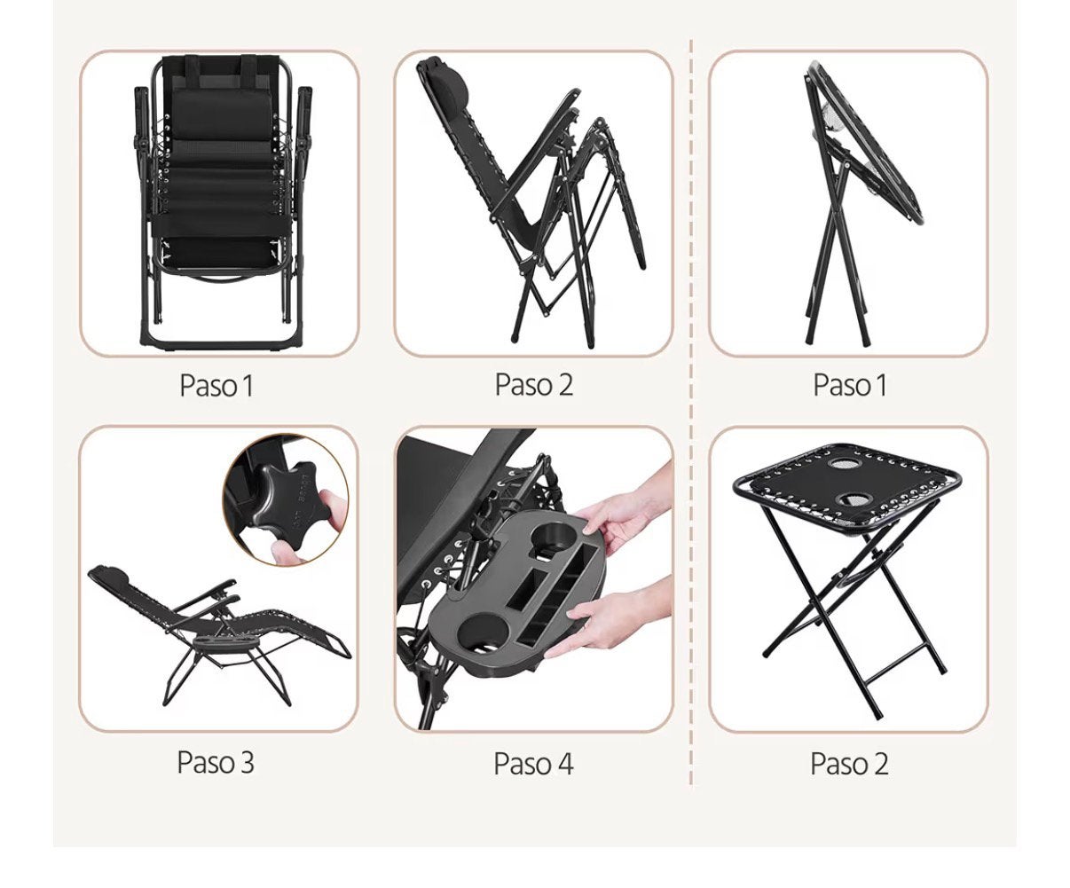 Brand New Folding Chairs with table for balcony/garden/beach, Ophalen, Overige materialen, Twee, Zwart