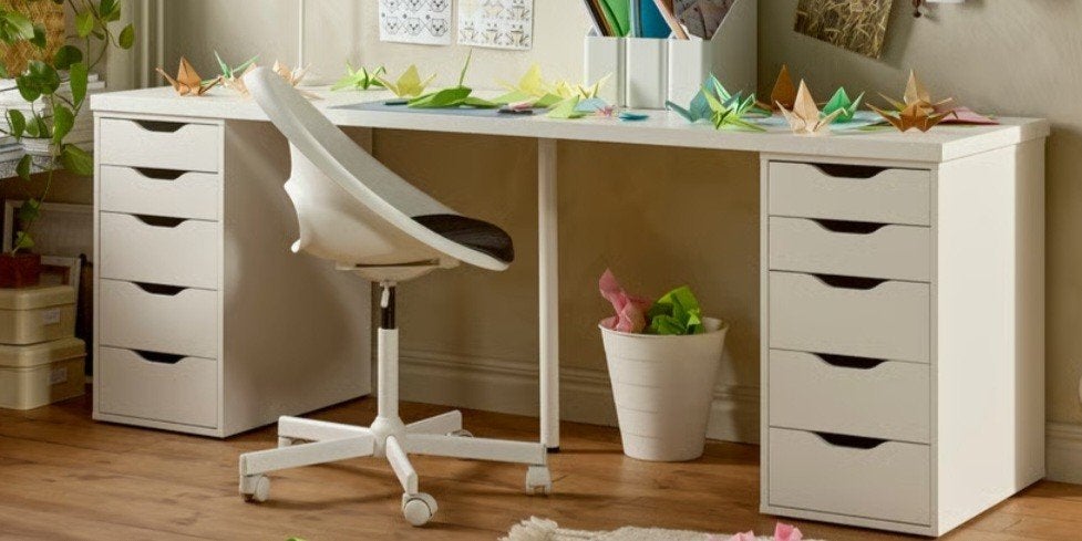 IKEA Bureau Wit met 2 Ladekasten - 200x60 cm, Ophalen, IKEA