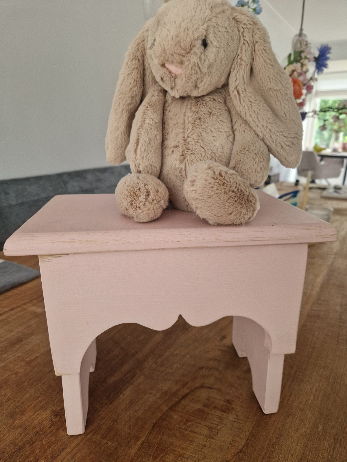 Roze houten krukje / opstapje voor kinderkamer decoratie, Huis en Inrichting, Ophalen, Gebruikt, Hout