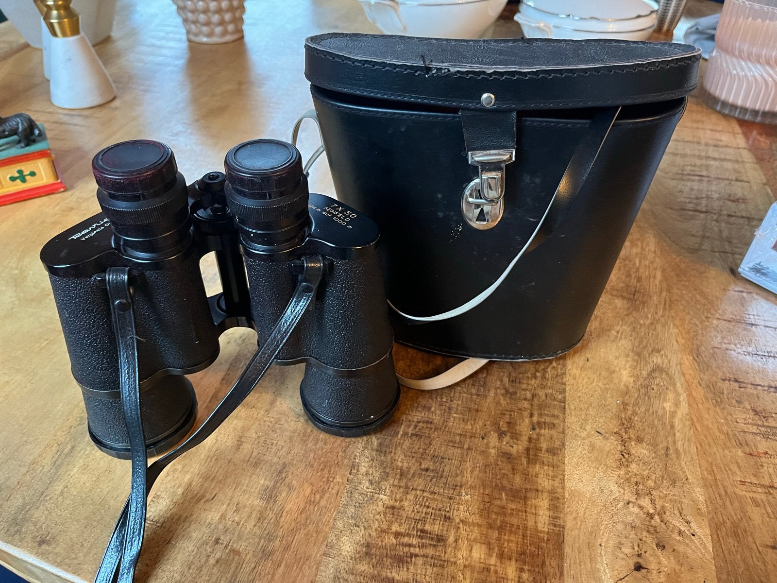Vintage Revue Verrekijker 7x50 met Tas, Gebruikt, Minder dan 8x, Met hoes of tas, Porro (met knik)