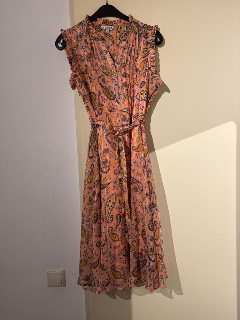Zomerse jurk met paisley print en strikceintuur, Verzenden, Roze, Maat 36 (S), Gedragen