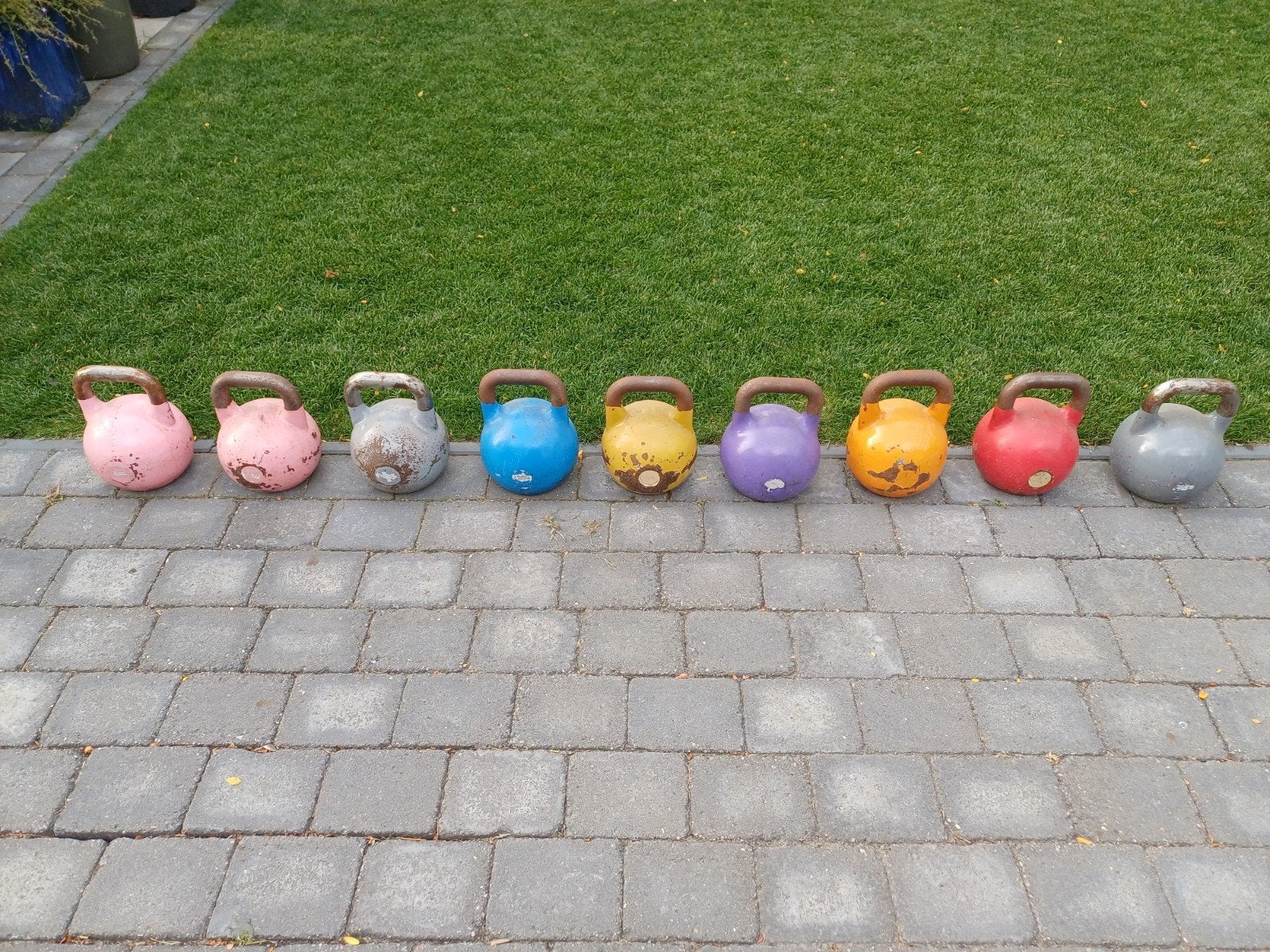 Complete professionele kettlebell set - 9 stuks / 168 kilo, Ophalen, Gebruikt, Benen, Kettlebell
