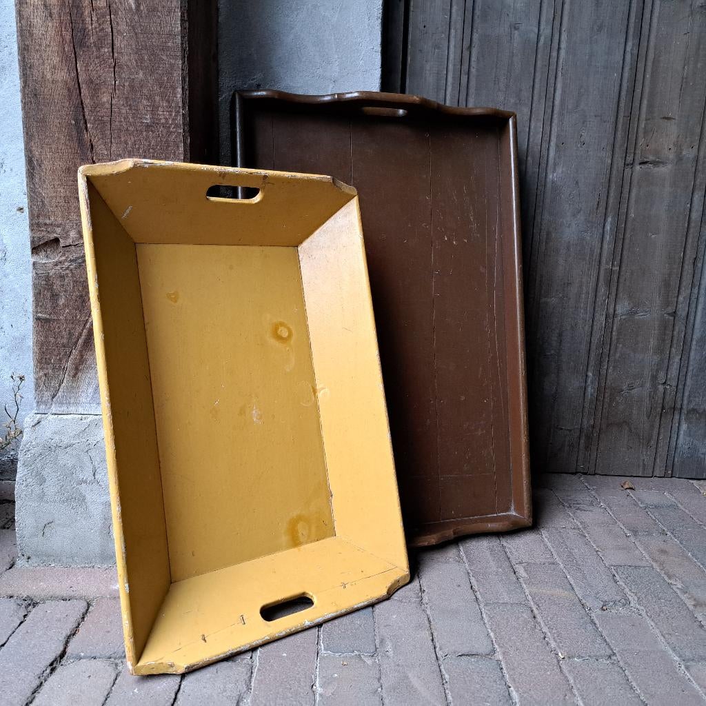 1x Oud brocante houten dienblad mangelbak tray *Etage3*, Gebruikt, ., Ophalen of Verzenden, .