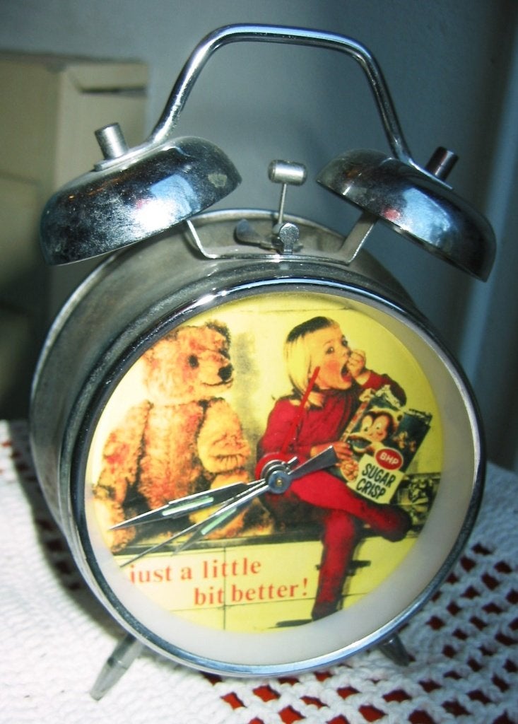 wekker / alarmclock Sugar Crisp Cereal Teddy Bear & Kid BHP, Ophalen of Verzenden