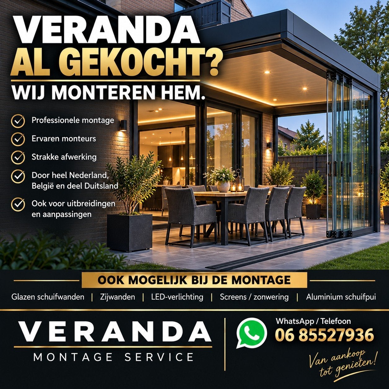 Veranda montage | Al gekocht? Wij monteren | Ook levering, Tuin en Terras, Ophalen, Veranda