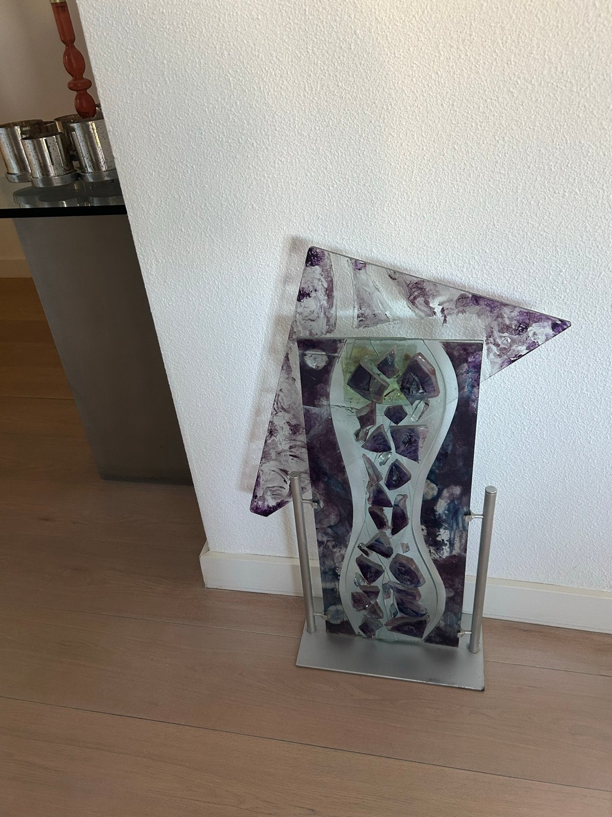 Uniek Glazen Kunstwerk met Amethist Kristallen, Glas, Paars, Object, Handgemaakt