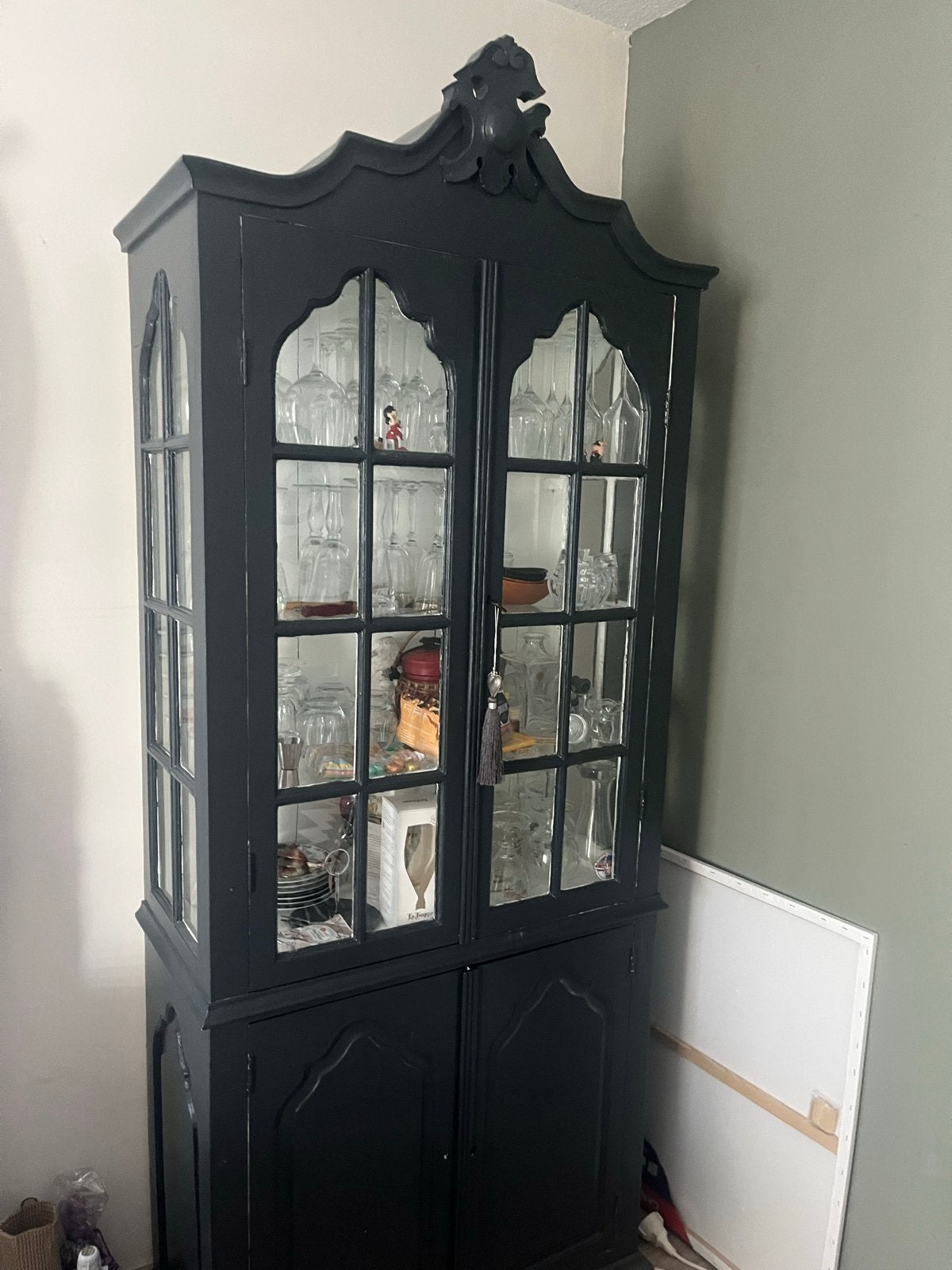 Prachtige oude Engelse kast, stijlvol groen overgeschilderd, Huis en Inrichting, Kasten | Buffetkasten, Gebruikt, 150 tot 200 cm