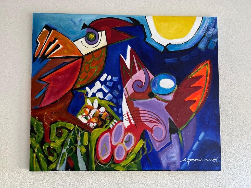 Schilderij van L.paramount, Antiek en Kunst, Kunst | Schilderijen | Abstract, Ophalen of Verzenden