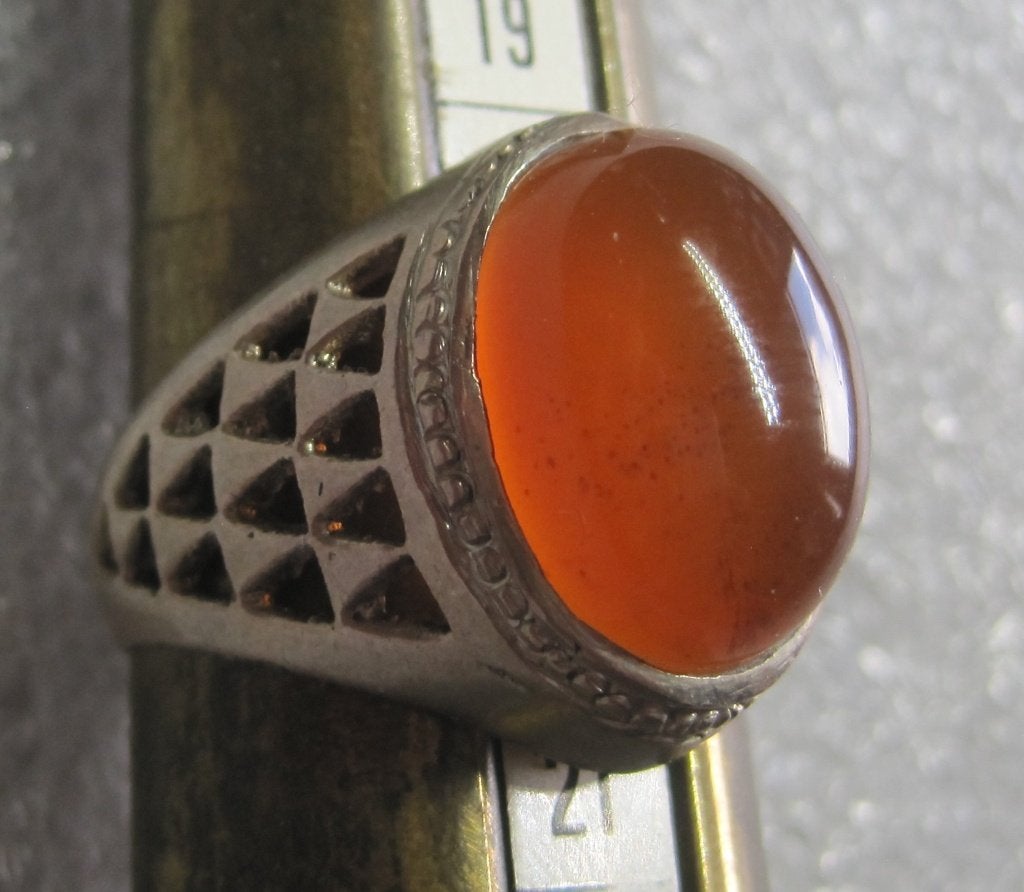 Design vintage zilver 900 ring met agaat, Ophalen, 20 of groter, Zo goed als nieuw, Dame of Heer