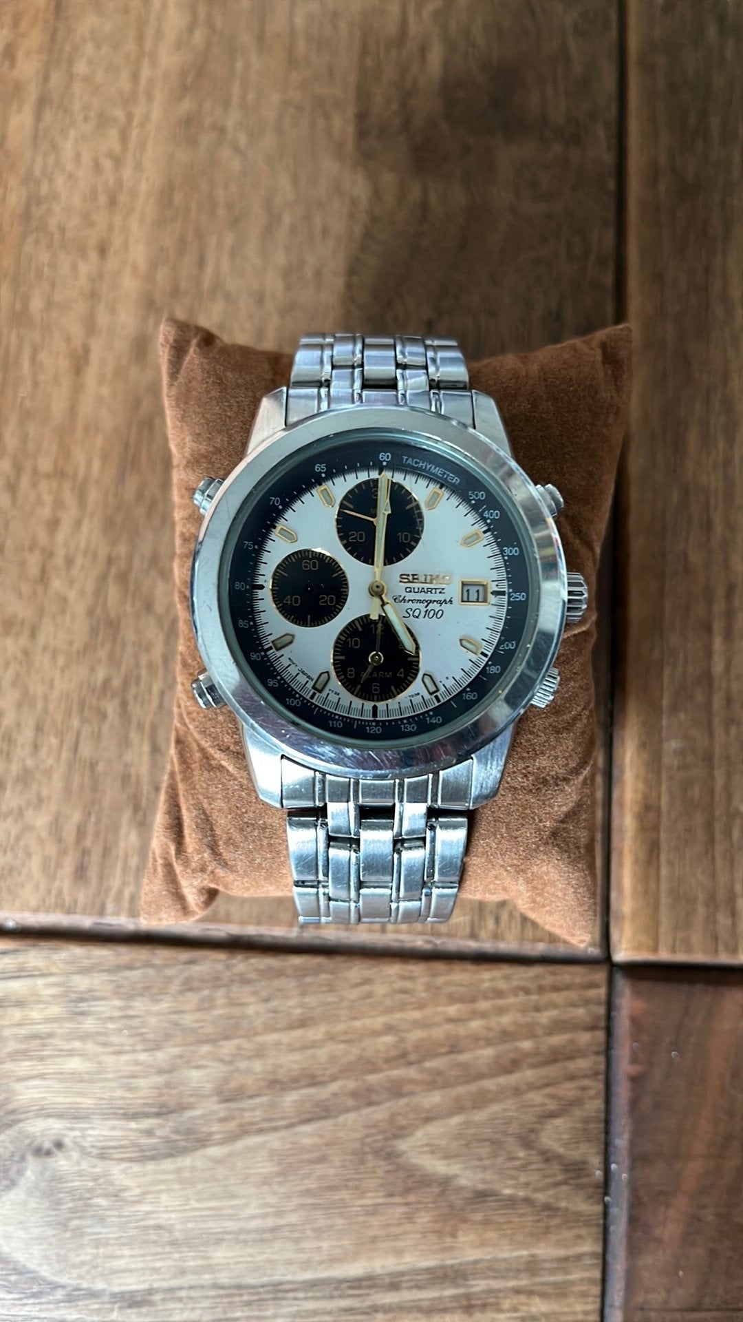 Seiko chronograph sq 100 (ter reparatie of onderdelen), Sieraden, Tassen en Uiterlijk, Horloges | Heren, Gebruikt, Staal, Verzenden