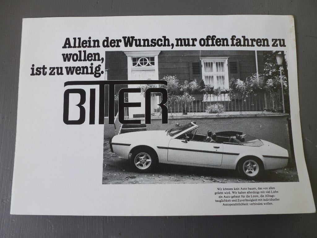 Bitter SC Cabriolet folder zeer zeldzaam, Ophalen of Verzenden, Gelezen, Overige merken