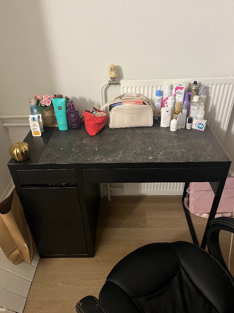 Bureau + kantoor stoel, Ophalen, Zwart, Gebruikt, Hout