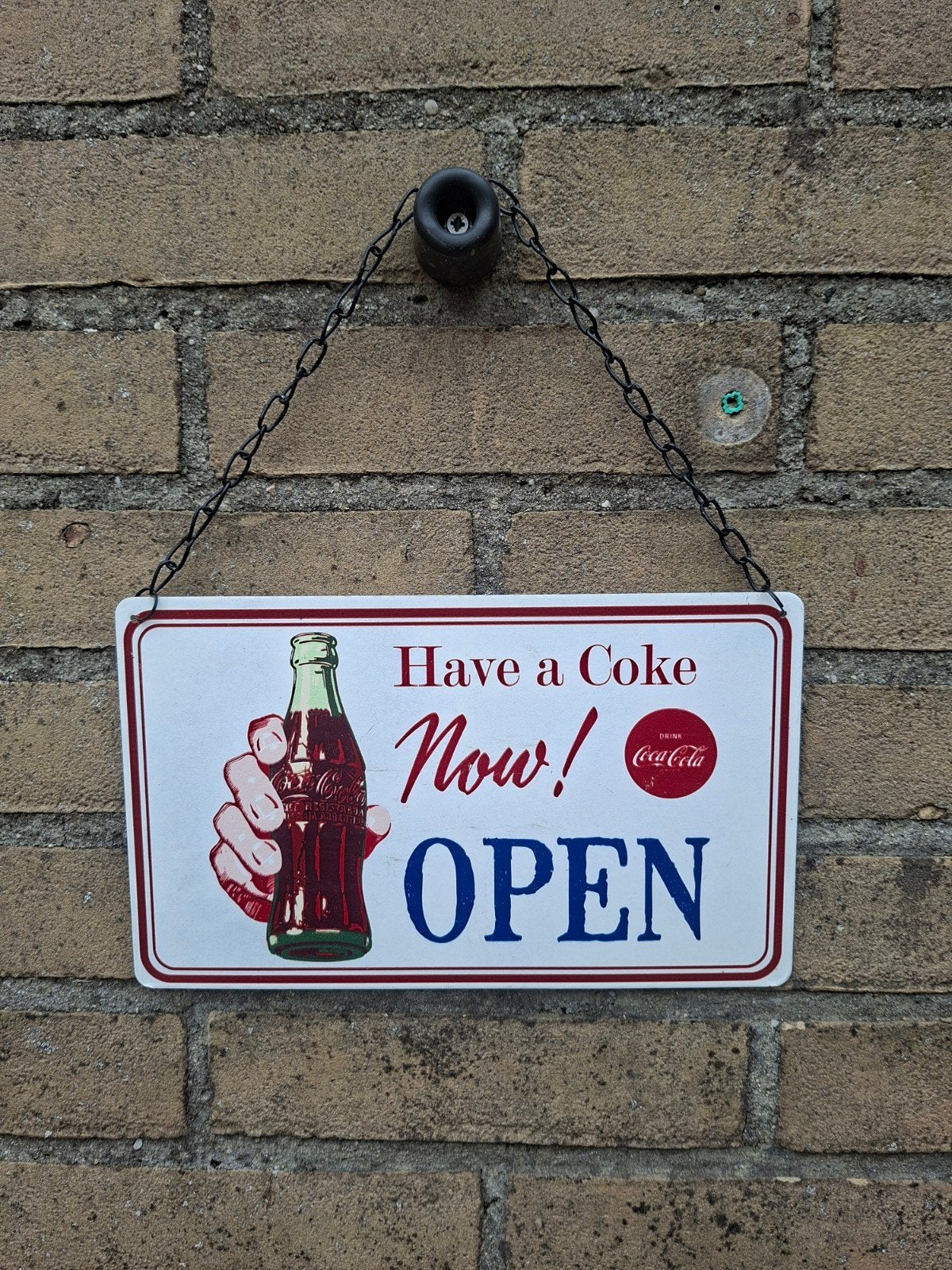 Coca cola open closed bordje met ketting mancave winkel ect, Ophalen of Verzenden, Zo goed als nieuw