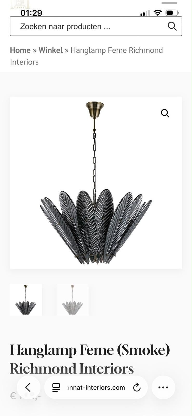 Hanglamp Feme (Smoke) Richmond Interiors, Modern, Elegant, Design, Nieuw, Glas, E27 (groot)