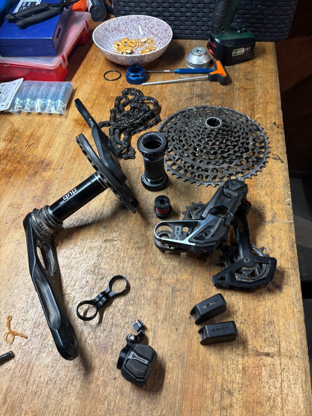 Sram xo t type groepset transmission, Gebruikt, Gravelbike, Ophalen of Verzenden, Derailleur of Ketting