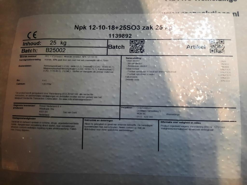 Npk 12-10-18, Ophalen