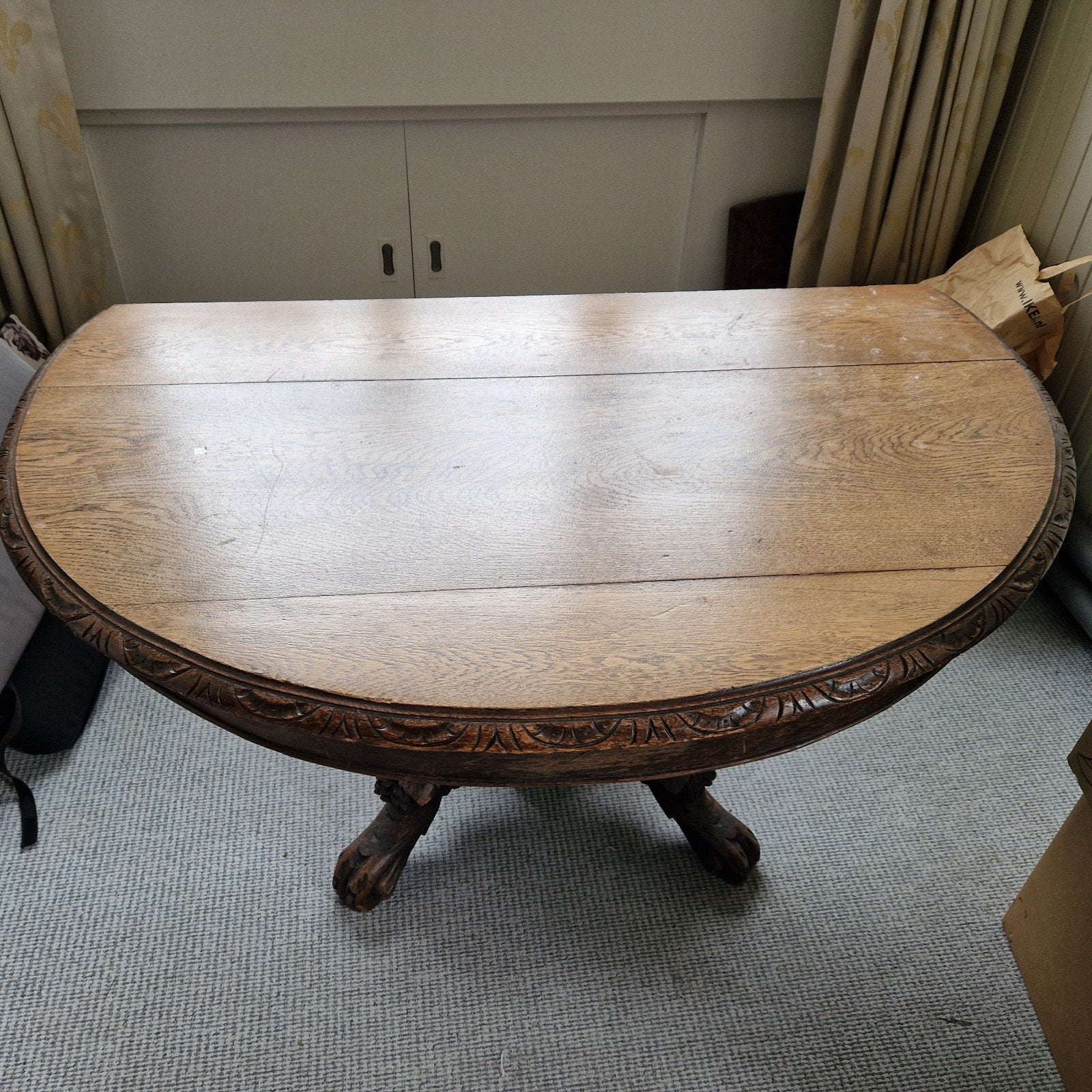 Bijzondere eikenhouten tafel, Ophalen, Rechthoekig, 50 tot 100 cm