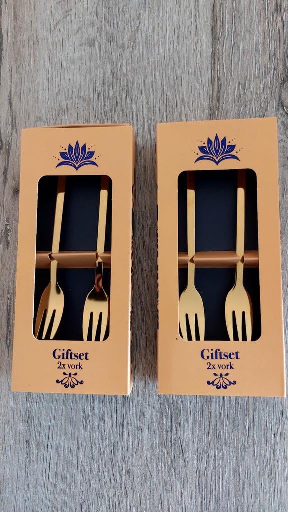 Gouden vorkjes giftset - 2x vork, Ophalen, Nieuw, Overige materialen, Los bestek