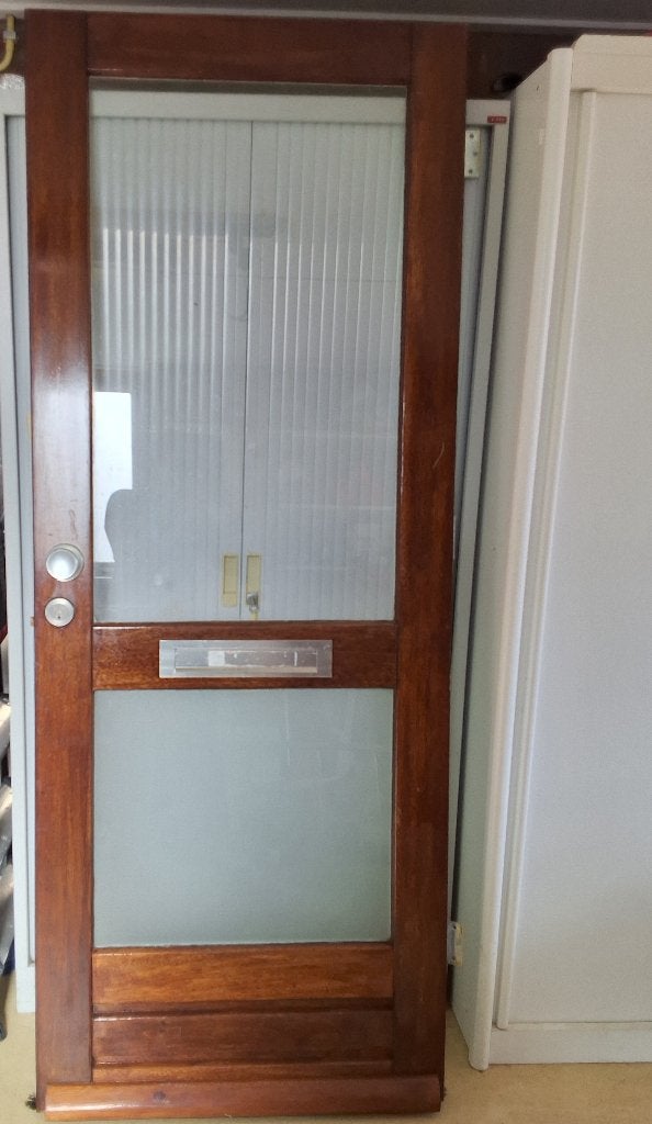 Koopje!! Mooie hardhouten voordeur 2 ruiten brievenbus, Ophalen, Gebruikt, Buitendeur, 200 tot 215 cm