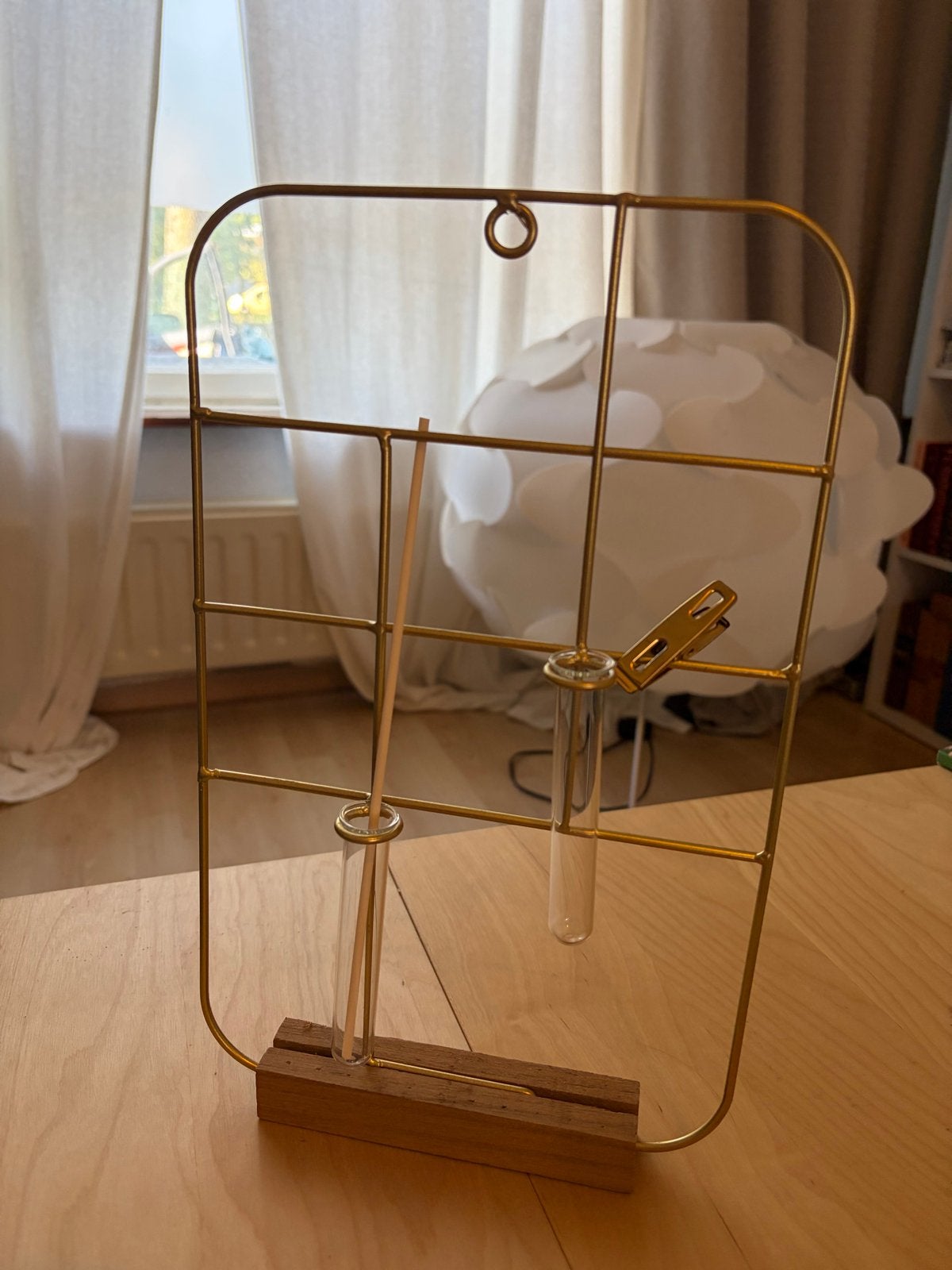 Deco rek met glazen buisjes voor stekjes of bloemen, Ophalen, Zo goed als nieuw, Glas, Goud
