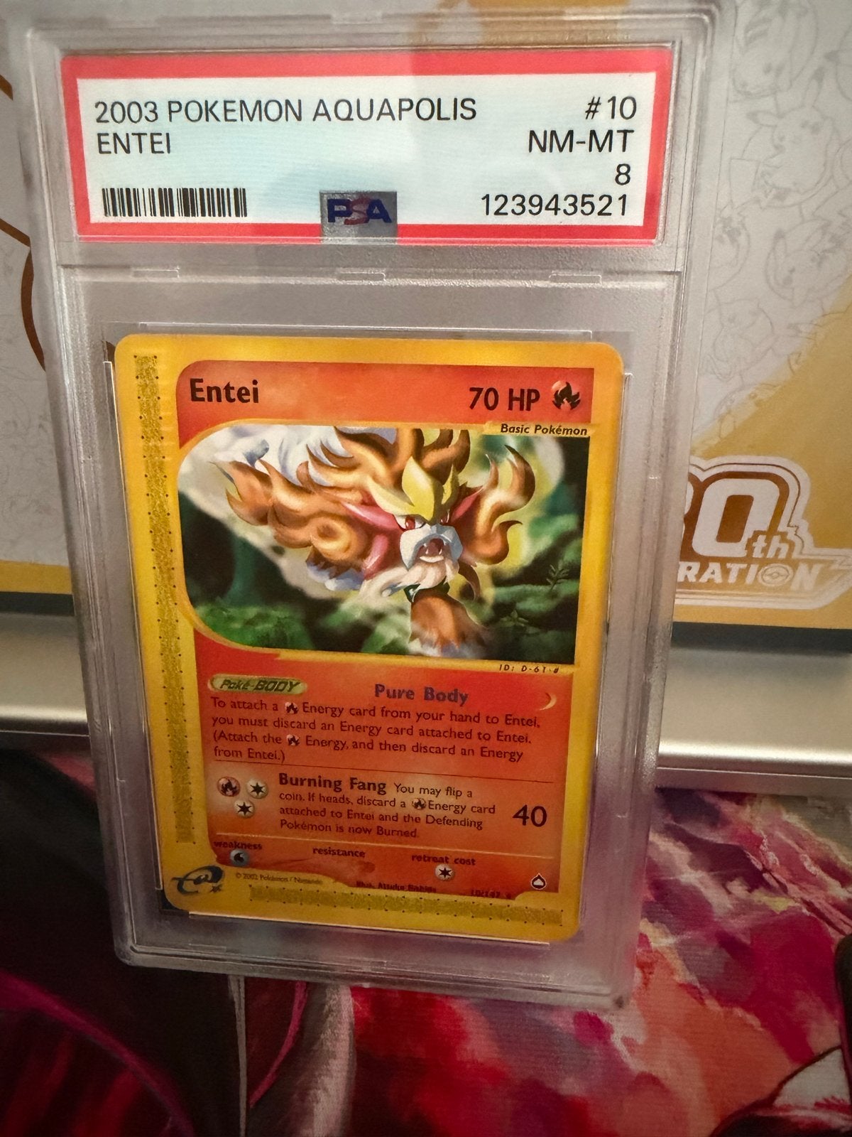 2003 Pokémon Aquapolis Entei #10 PSA 8 NM-MT, Ophalen, Zo goed als nieuw, Losse kaart