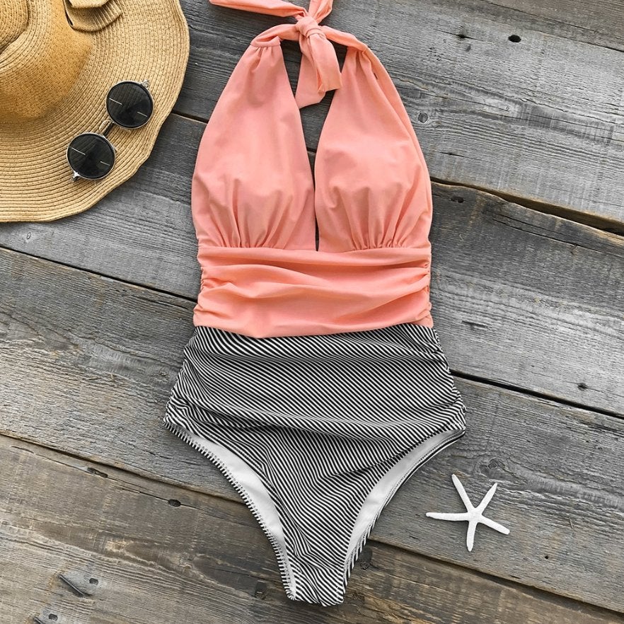 Roze zwart wit gestreept badpak dames vrouwen retro vintage, Kleding | Dames, Verzenden, Nieuw, Meerkleurig, Badpak