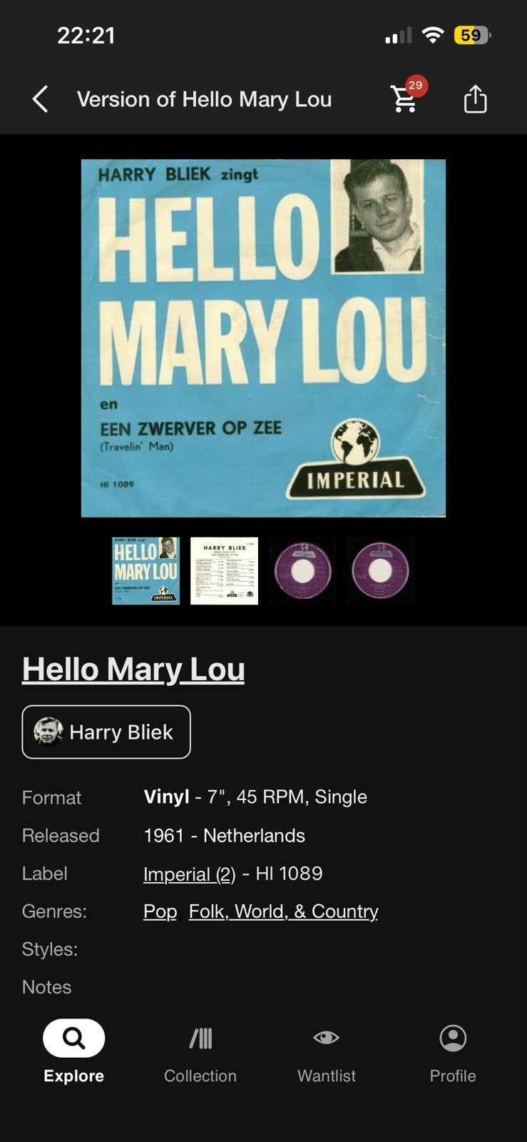 Gezocht Harry bliek hello mary lou, Ophalen of Verzenden, Zo goed als nieuw