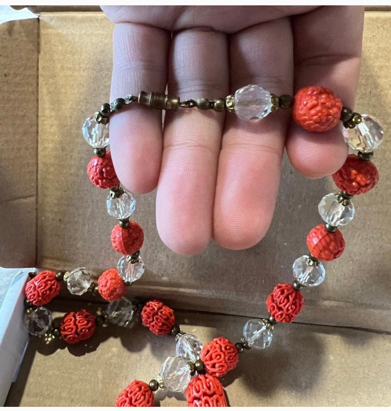 Vintage Tsjechische geslepen glaskraal early moulded ketting, Ophalen of Verzenden, Overige materialen, Ketting