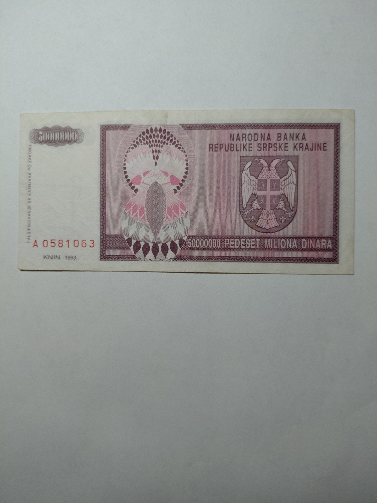 Kroatië 50 miljoen dinara 1993, Ophalen of Verzenden, Overige landen