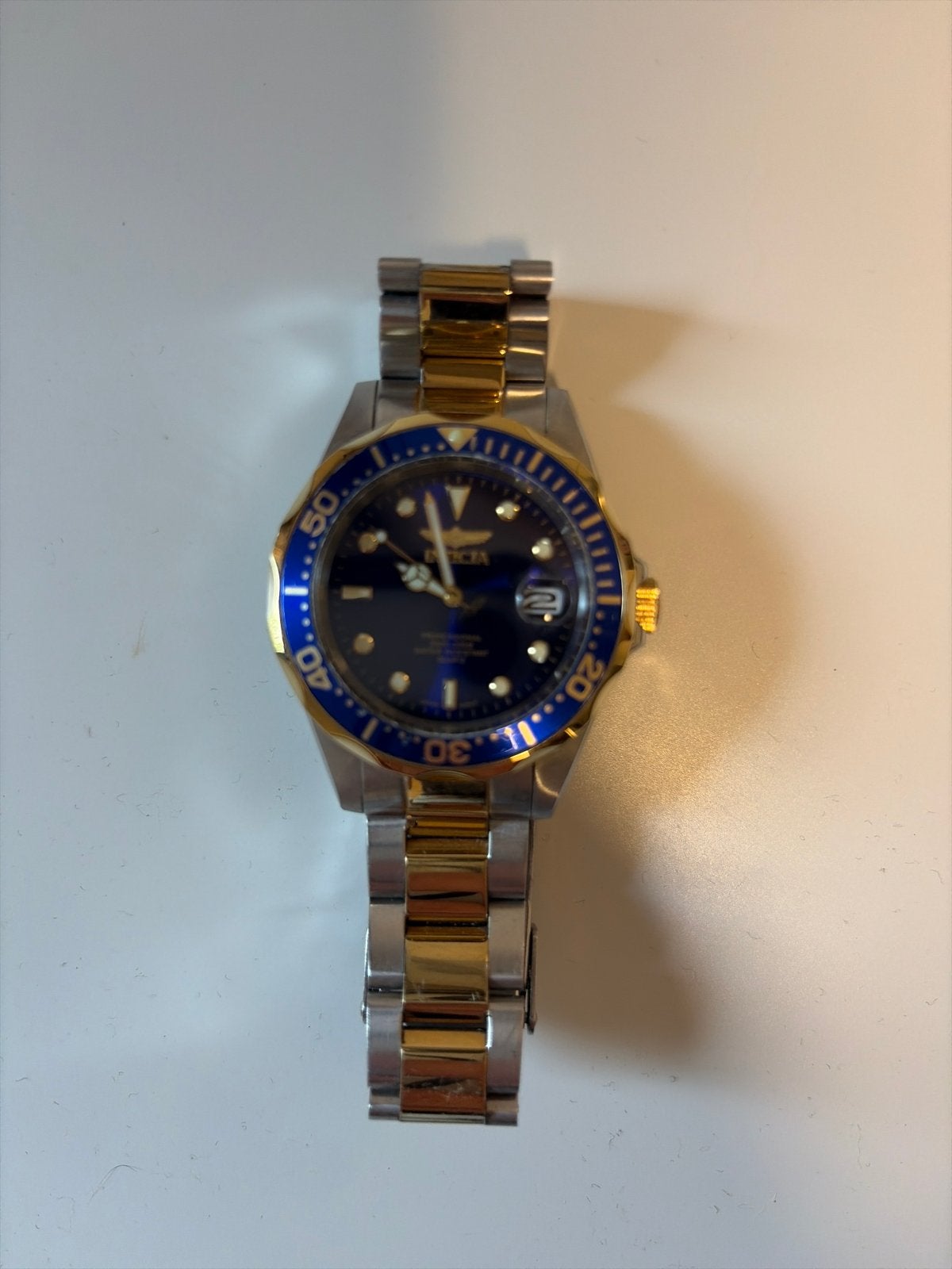 Invicta Pro Diver Herenhorloge - Blauw/Goud/Zilver, Overige merken, Gebruikt, Staal, Polshorloge