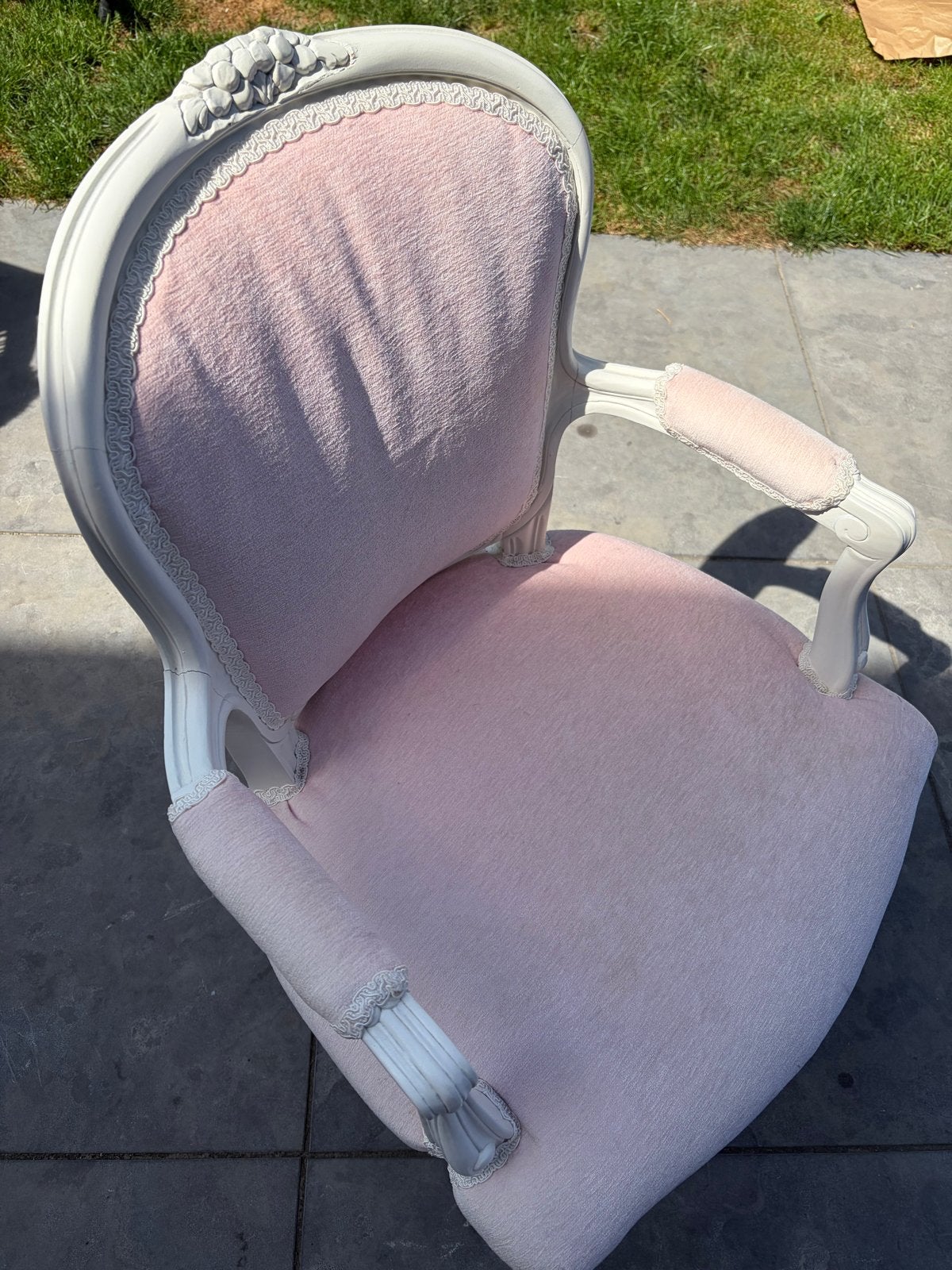 Vintage roze fauteuil met wit houten frame, Ophalen