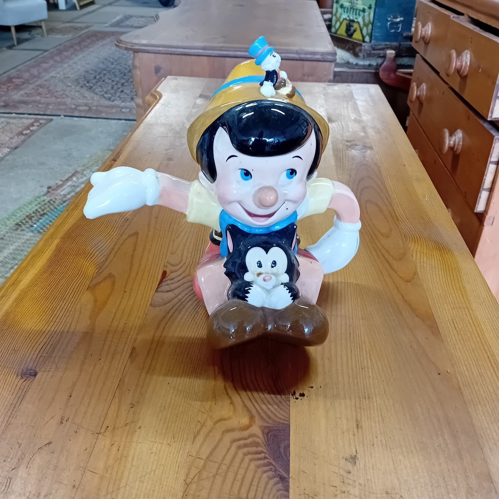Vintage Pinokkio koekjespot / voorraadpot met Jiminy Cricket, Verzenden, Gebruikt