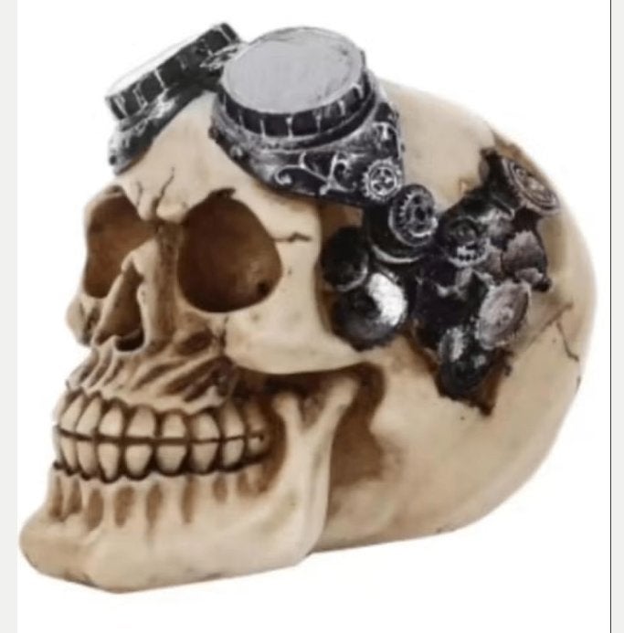 Prachtig schedel beeld steampunk met mechanische bril (14cm), Verzamelen, Ophalen of Verzenden, Nieuw
