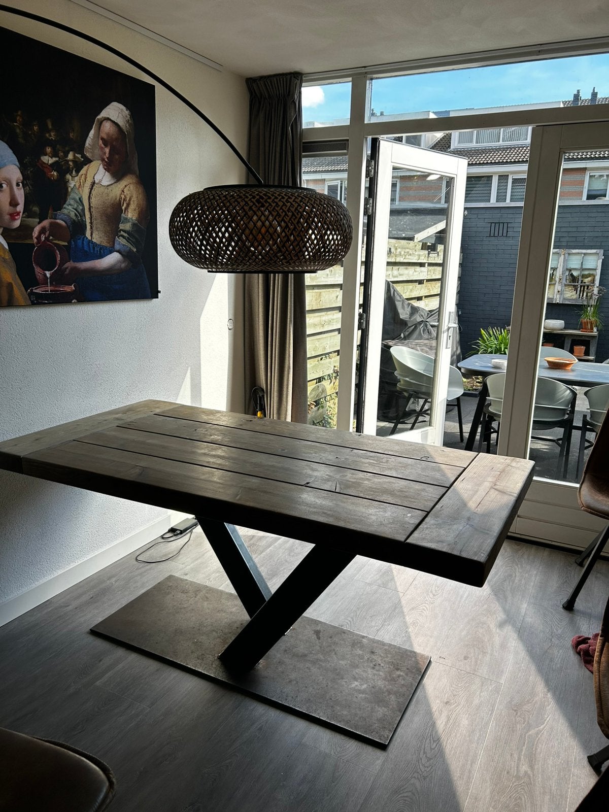 T.E.A.B. Stoere massief steigerhouten eettafel, Ophalen, Gebruikt, 50 tot 100 cm, 150 tot 200 cm