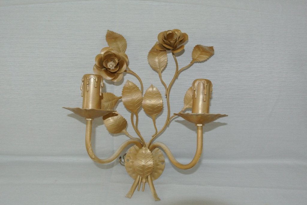 Wandlampen – Metaal, Frans, Vintage bloemen lamp, Ophalen of Verzenden, Metaal