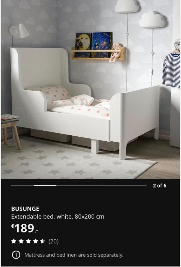 IKEA BUSUNGE uitschuifbaar kinderbed wit 80x200 cm, Ophalen, 70 tot 85 cm, Zo goed als nieuw, 180 cm of meer
