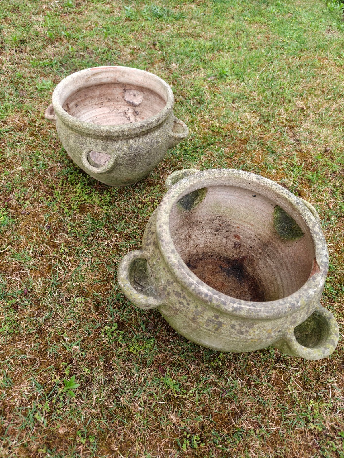 2 oude terracotta aardbeien potten, Tuin en Terras, Bloempotten, Minder dan 40 cm, Rond, Ophalen