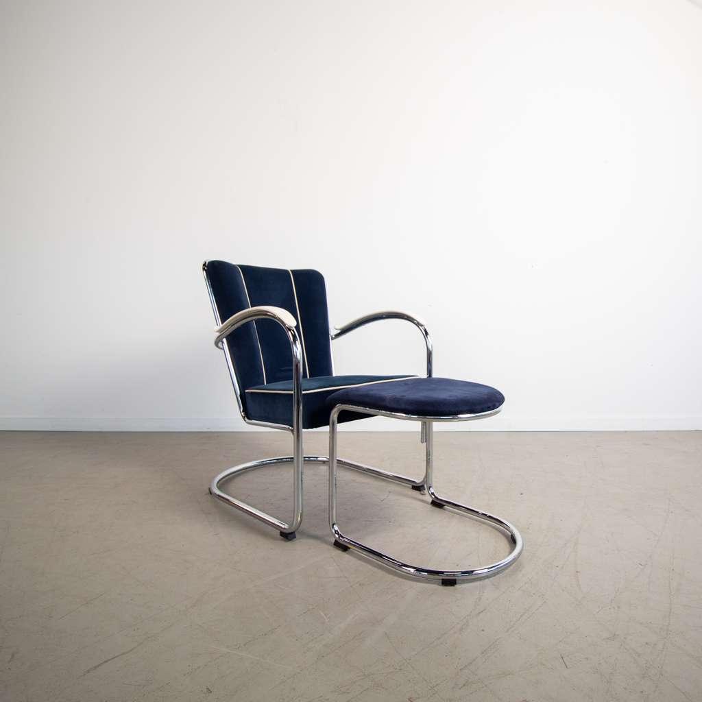 1x Gispen 412 Fauteuil + Hocker Blauw Stof, Huis en Inrichting, Fauteuils, Zo goed als nieuw, Stof, 50 tot 75 cm, Minder dan 75 cm