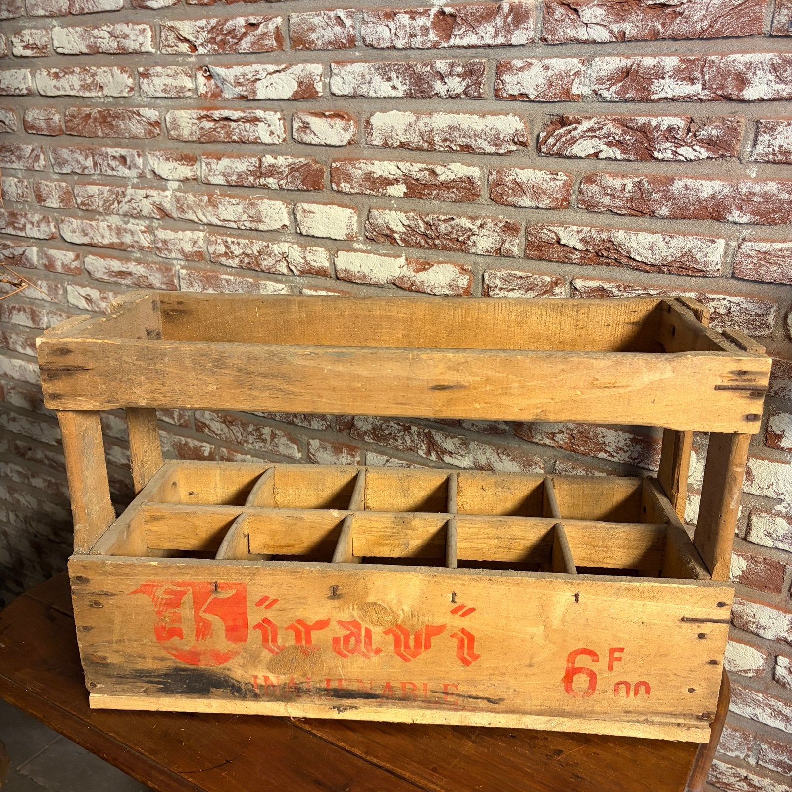 Stoer oud houten flessenkrat 10 flessen  / Brocante krat, Ophalen of Verzenden