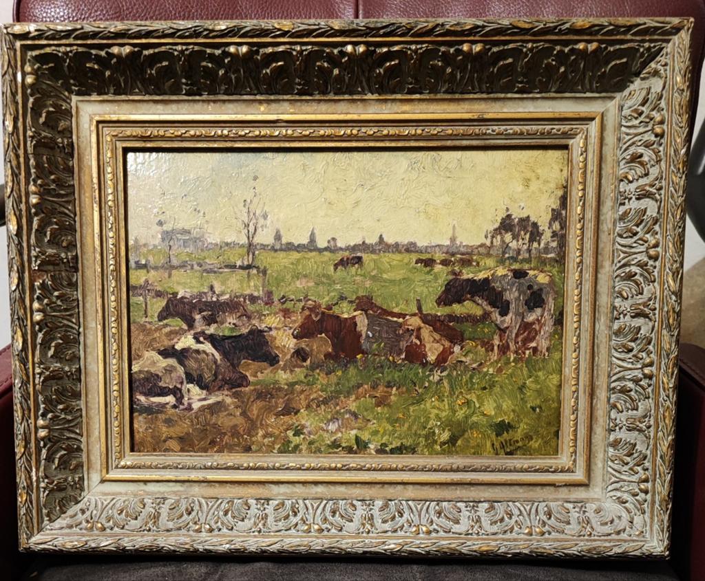 Gerard Altmann, 1877-1940, koeien in de polder, gesigneerd., Antiek en Kunst, Ophalen