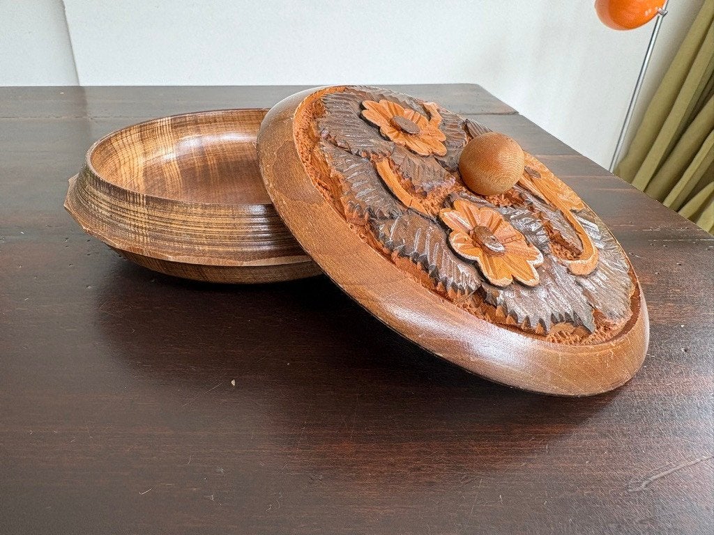 Vintage houtsnijwerk, doosje met deksel, Ophalen of Verzenden