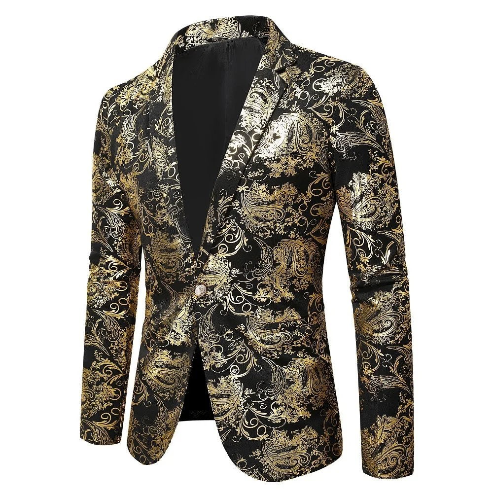 Barok gouden zwarte heren blazer colbert paisley bloemen, Verzenden, Nieuw, Overige maten, Meerkleurig