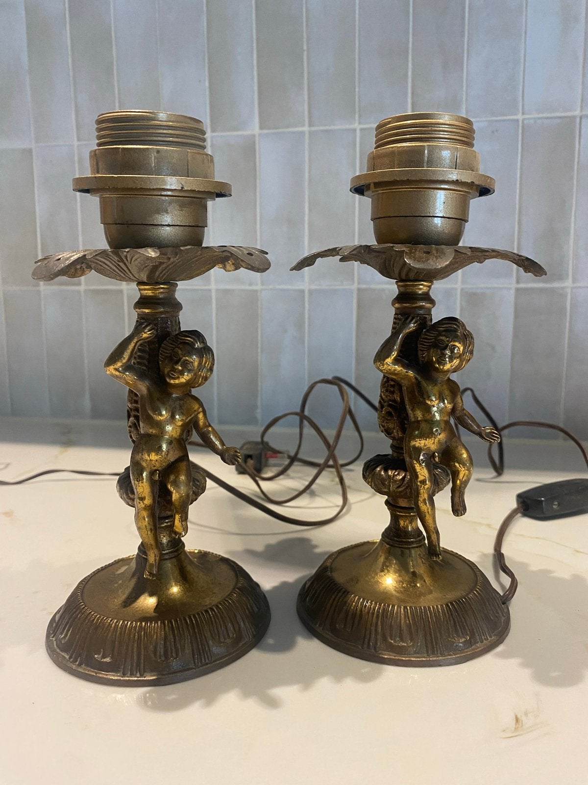 Set van 2 Vintage Hollywood Regency Cherubijn Tafellampen, Ophalen of Verzenden